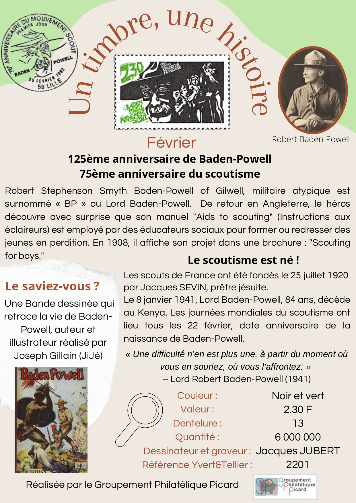 Février 2022 : 125ème Anniversaire De Baden-Powell – 75ème Anniversaire Du Scoutisme